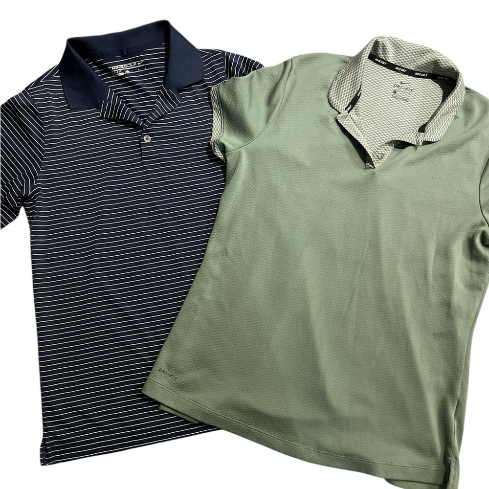 Nike Women's Light Green Polo and Navy Stripe Polo Bundle